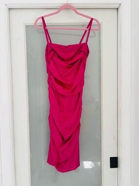 Dolce & Gabbana Pink Satin Ruched Midi Dress Size 44 NWT Designer